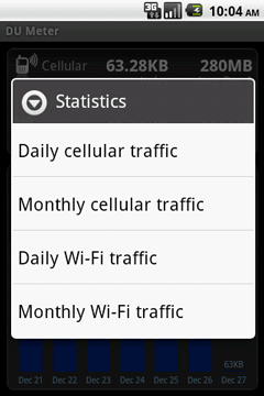 Statistics menu (DU Meter for Android)